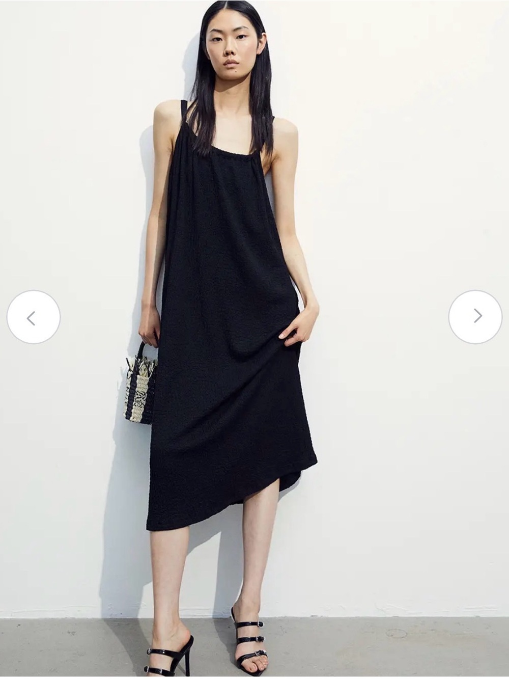 H&M Black Midi Slip Dress with Thin Straps-XS